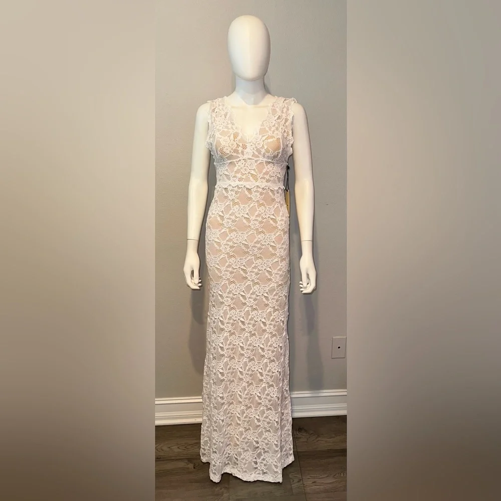 NIGHTCAP BHLDN *Perfect Plunge* white lace boho beach bridal maxi dress gown S - Picture 6 of 9